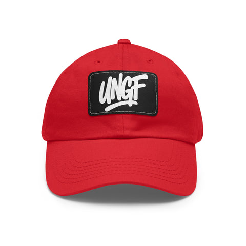 UG VIBES – Gorra negra de papá con parche de cuero UNGF