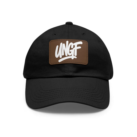 UG VIBES – Gorra negra de papá con parche de cuero UNGF