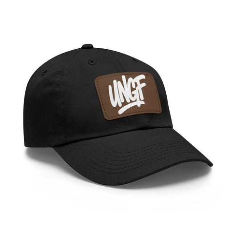 UG VIBES – Gorra negra de papá con parche de cuero UNGF