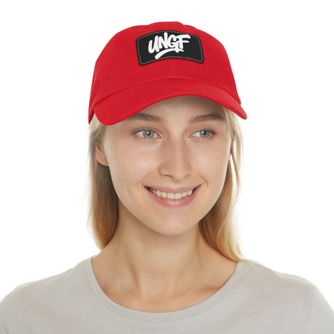 UG VIBES – Gorra negra de papá con parche de cuero UNGF