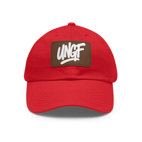 UG VIBES – Gorra negra de papá con parche de cuero UNGF
