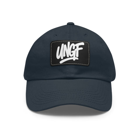 UG VIBES – Gorra negra de papá con parche de cuero UNGF