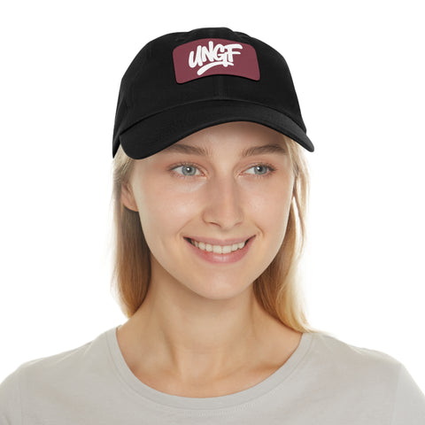 UG VIBES – Gorra negra de papá con parche de cuero UNGF