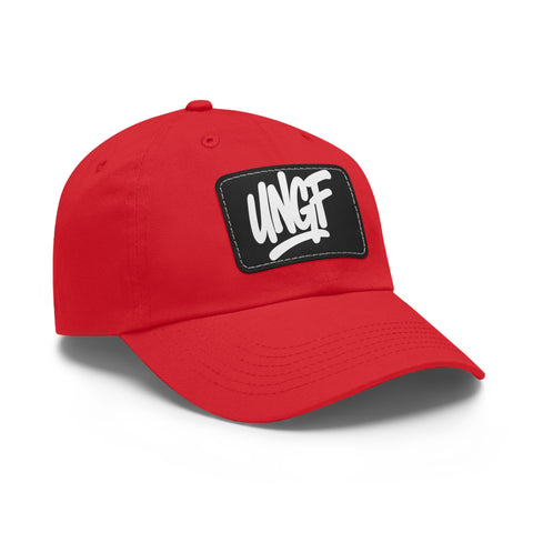 UG VIBES – Gorra negra de papá con parche de cuero UNGF