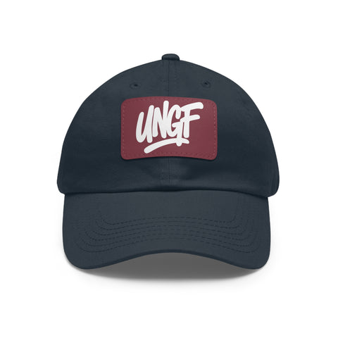 UG VIBES – Gorra negra de papá con parche de cuero UNGF