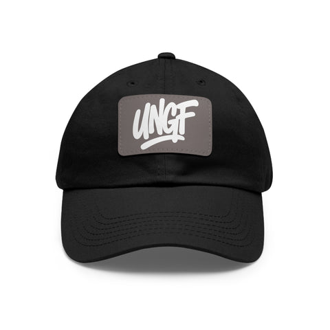 UG VIBES – Gorra negra de papá con parche de cuero UNGF