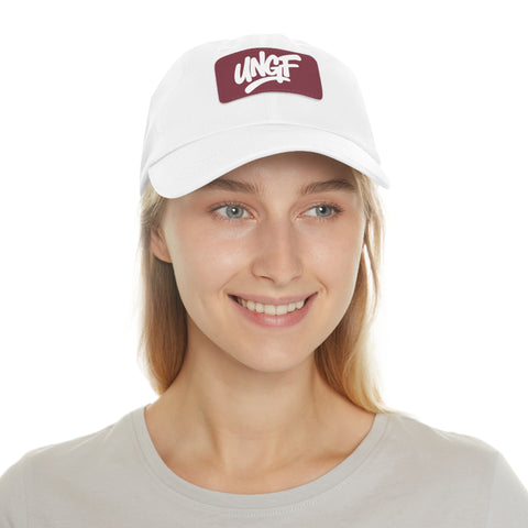 UG VIBES – Gorra negra de papá con parche de cuero UNGF