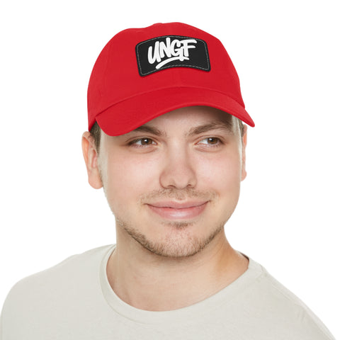 UG VIBES – Gorra negra de papá con parche de cuero UNGF
