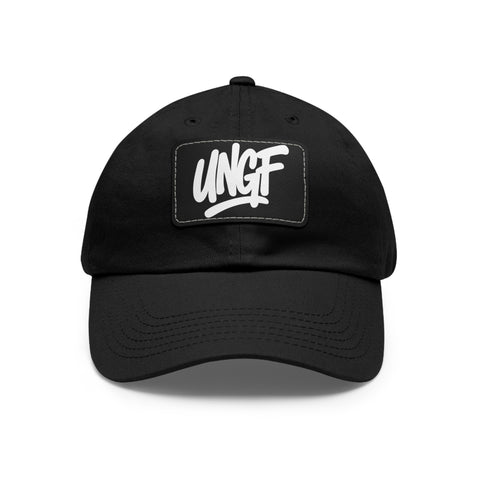 UG VIBES – Gorra negra de papá con parche de cuero UNGF